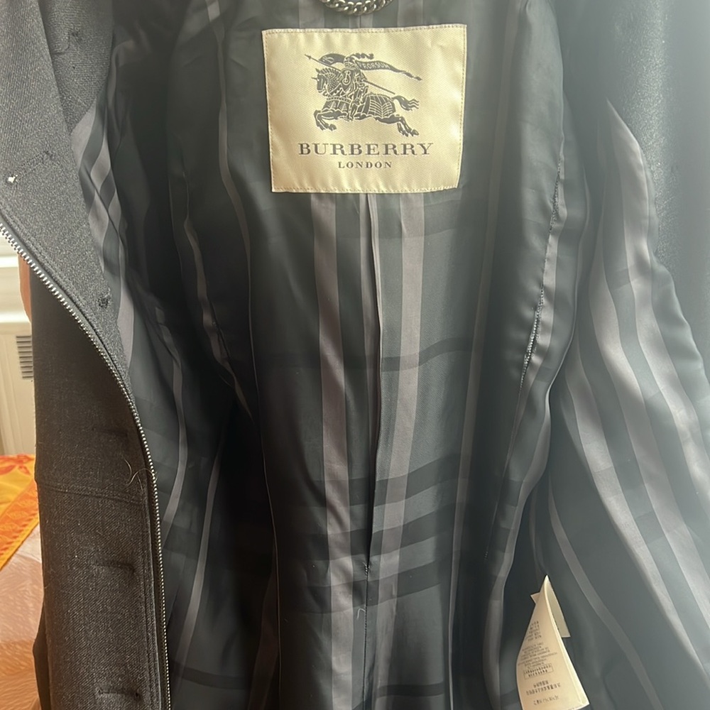 Burberry Double-Breasted Women’s Knee-Length Charcoal Button Belt Coat size 8/M - Picture 13 of 15